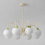 Adjustable Height Glass Ball Green Ivory Metal Chandelier Image - 6