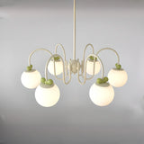 Adjustable Height Glass Ball Green Ivory Metal Chandelier Image - 8