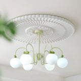 Adjustable Height Glass Ball Green Ivory Metal Chandelier Image - 9