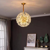 Adjustable Height Gold Flower Globe Crystal Chandelier Image - 1