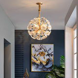 Adjustable Height Gold Flower Globe Crystal Chandelier Image - 3