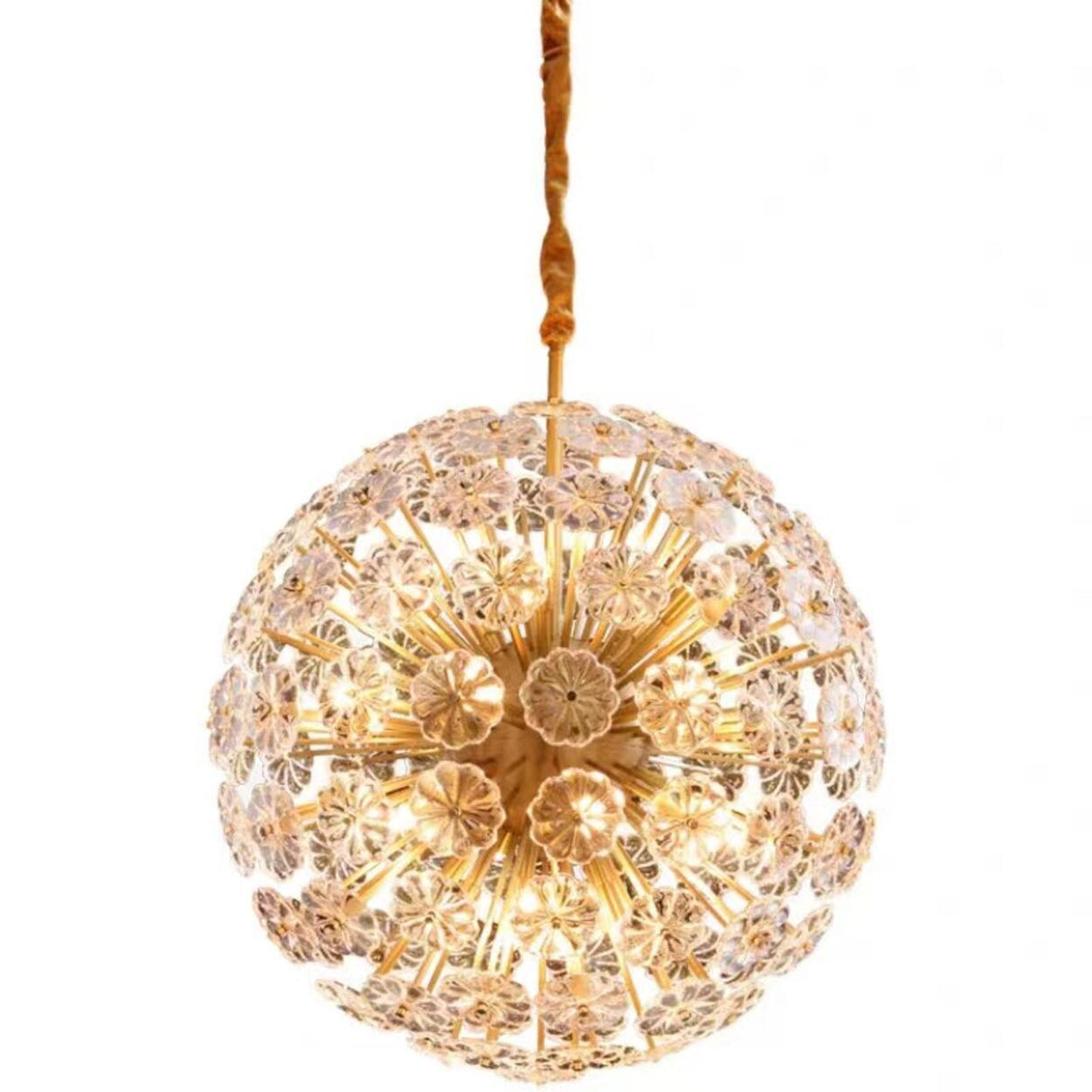 Adjustable Height Gold Flower Globe Crystal Chandelier Image - 5