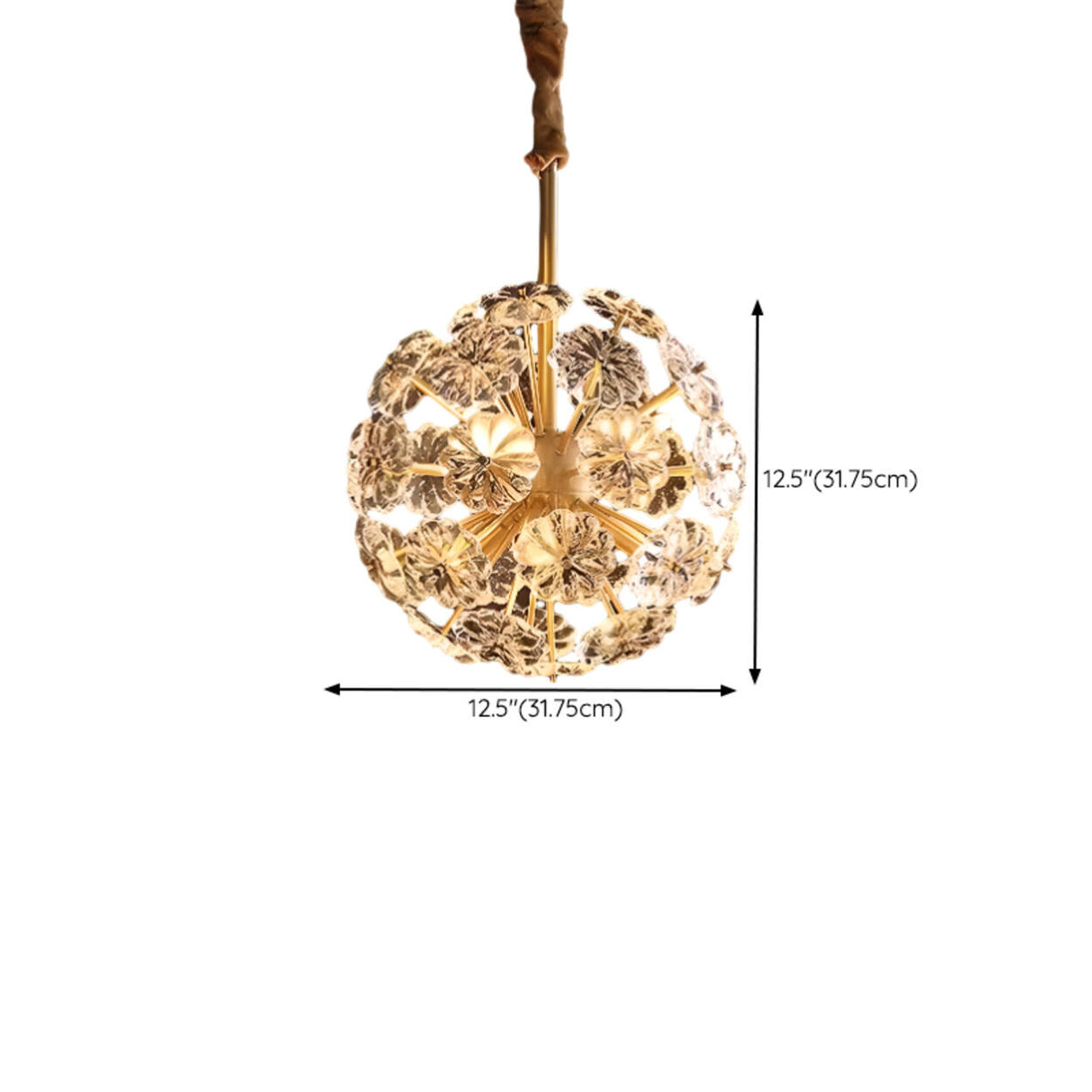 Adjustable Height Gold Flower Globe Crystal Chandelier 