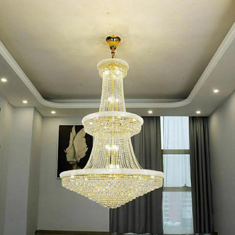 Adjustable Height Grand Gold Crystal Tiered Chandelier Image - 1