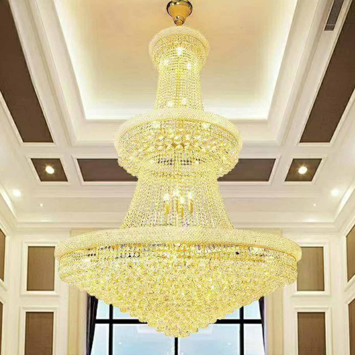 Adjustable Height Grand Gold Crystal Tiered Chandelier Image - 8