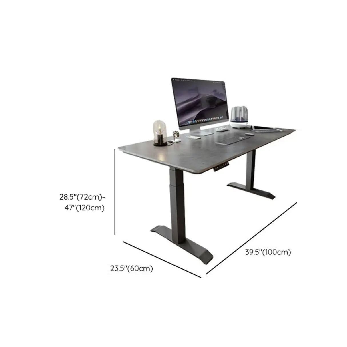 Adjustable Height Gray Stone Rectangular Standing Desk 