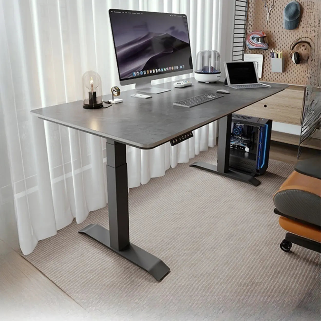 Adjustable Height Gray Stone Rectangular Standing Desk Image - 2