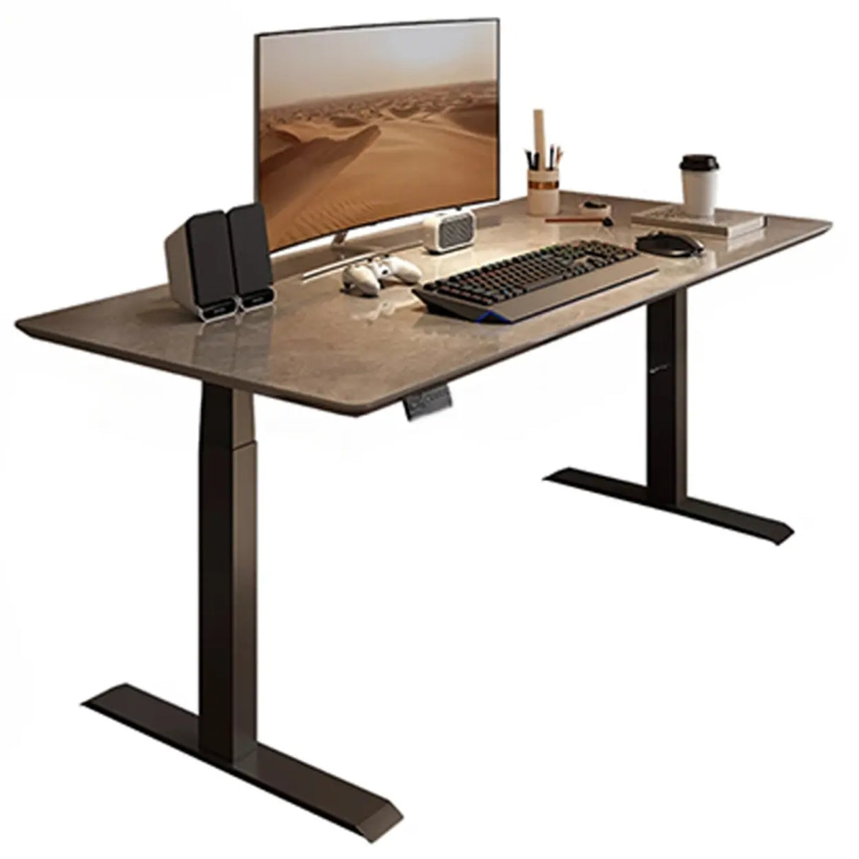 Adjustable Height Gray Stone Rectangular Standing Desk Image - 6