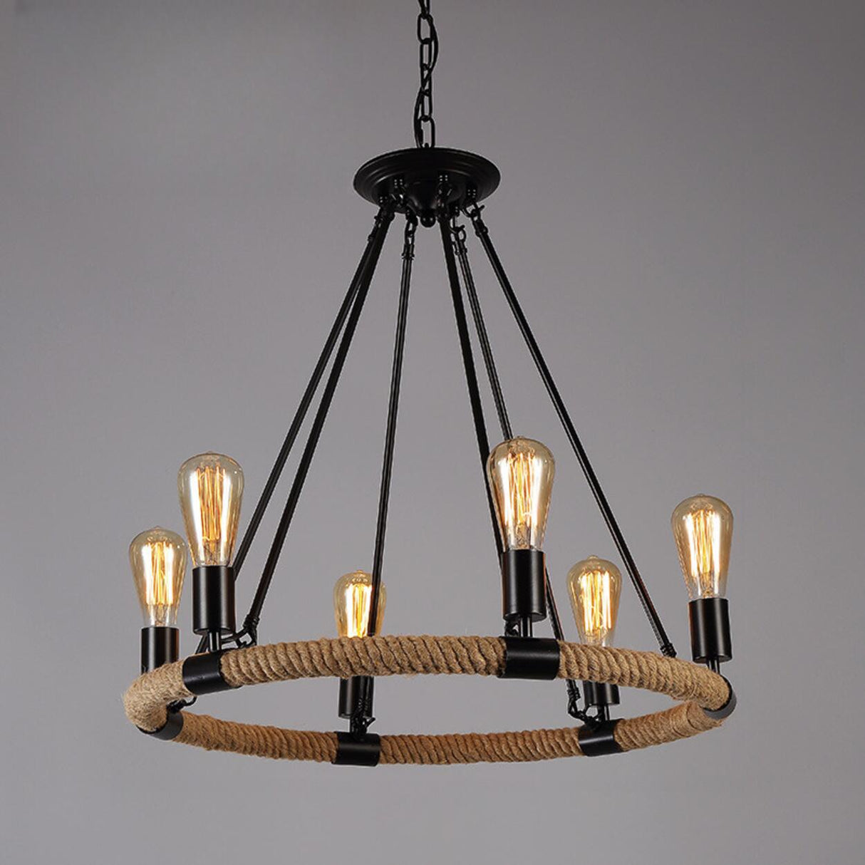 Adjustable Height Industrial Tiered Iron Chandelier Image - 11