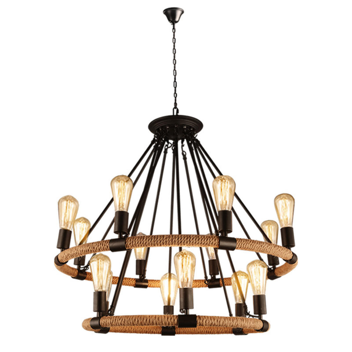 Adjustable Height Industrial Tiered Iron Chandelier Image - 5