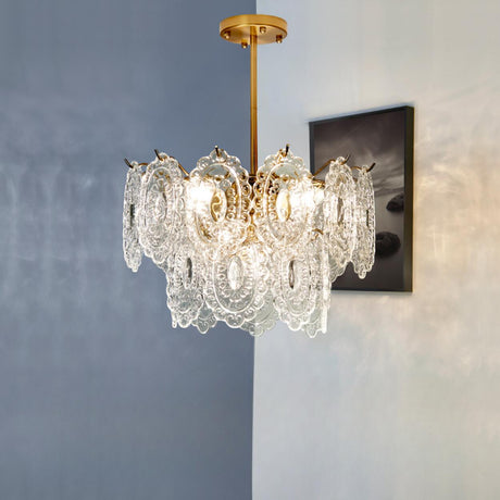 Adjustable Height Luxury Clear Crystal Petal Disc Chandelier Image - 2