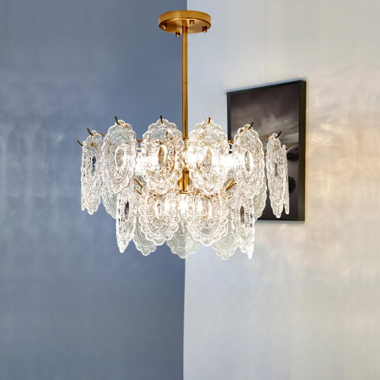 Adjustable Height Luxury Clear Crystal Petal Disc Chandelier Image - 3