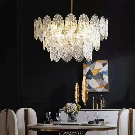 Adjustable Height Luxury Clear Crystal Petal Disc Chandelier Image - 6