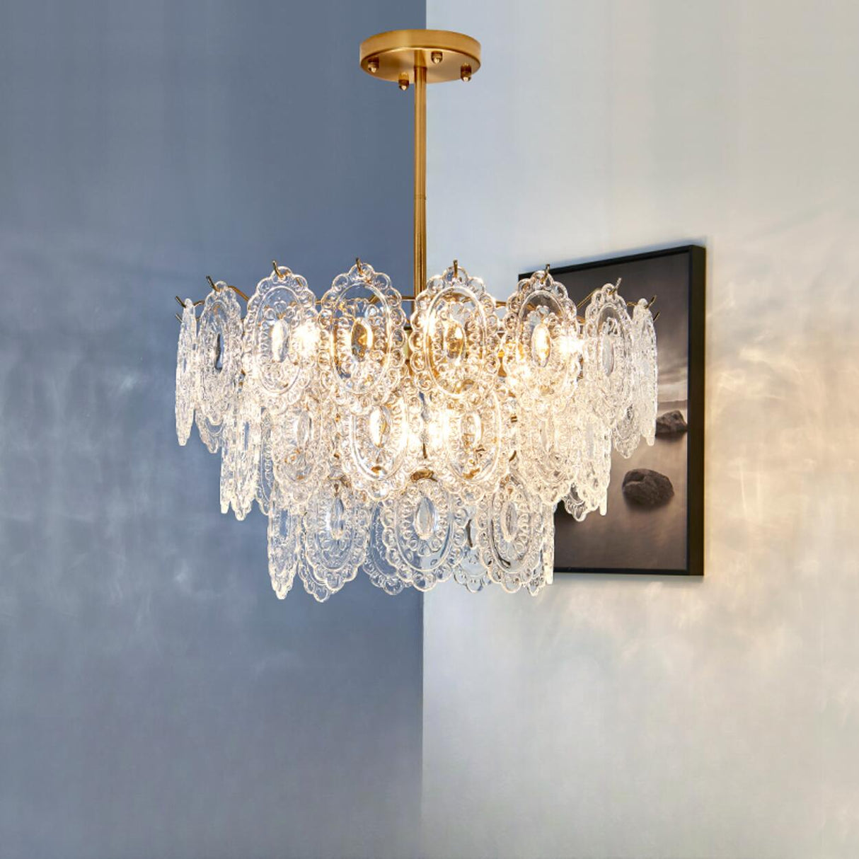 Adjustable Height Luxury Clear Crystal Petal Disc Chandelier Image - 7