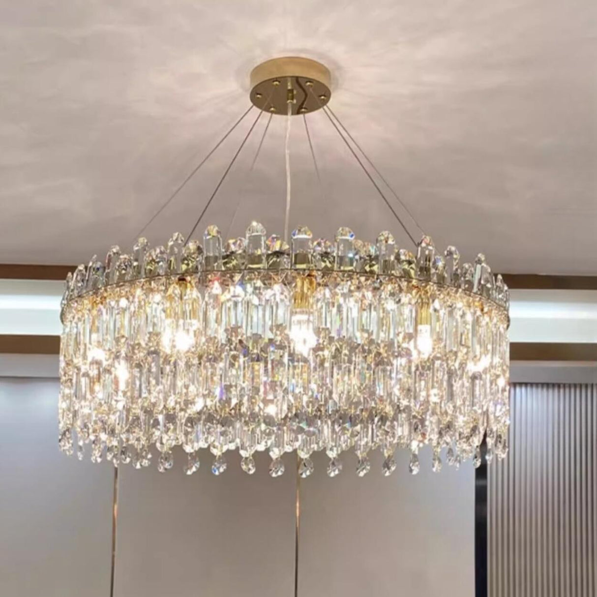 Adjustable Height Luxury Crystal Drum Chandelier Image - 19