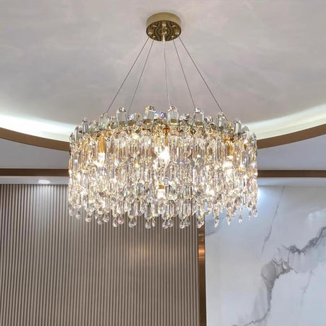 Adjustable Height Luxury Crystal Drum Chandelier Image - 2