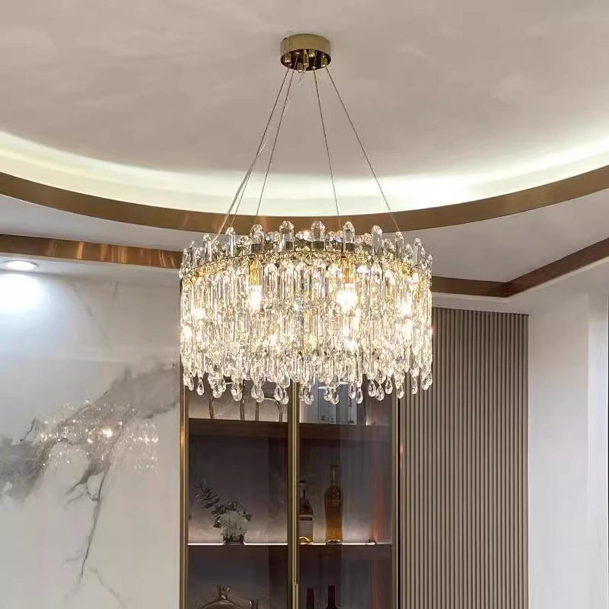 Adjustable Height Luxury Crystal Drum Chandelier Image - 3