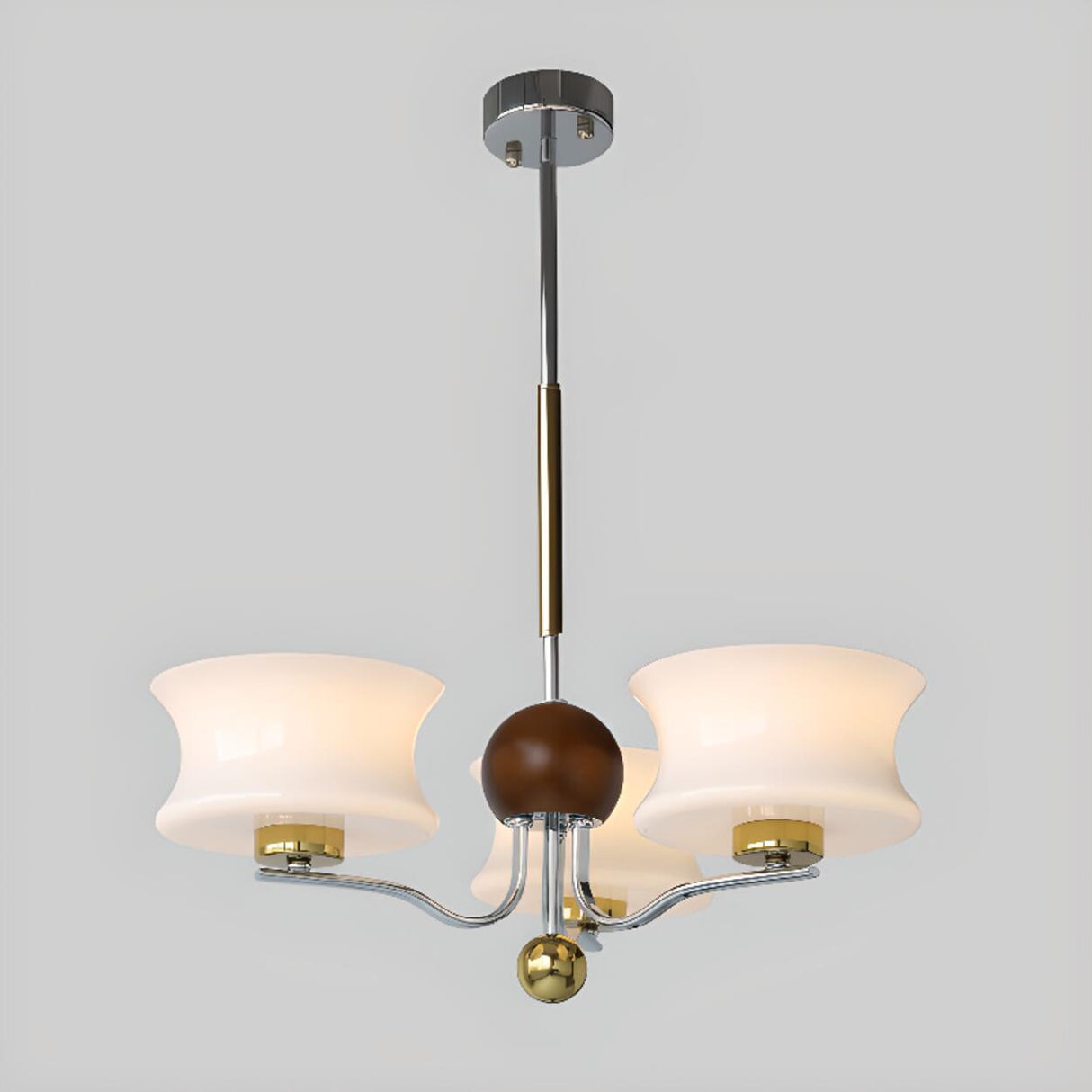 Adjustable Height Modern Brass and Wood Chandelier Image - 6