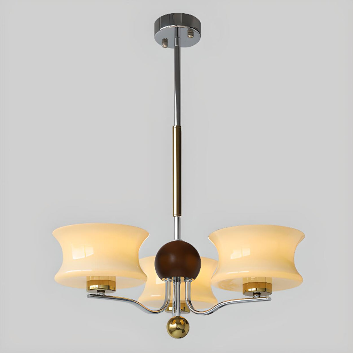 Adjustable Height Modern Brass and Wood Chandelier Image - 7