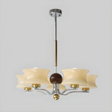 Adjustable Height Modern Brass and Wood Chandelier Image - 9