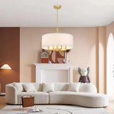 Adjustable Height Modern Gold Drum Pendant Light Image - 3