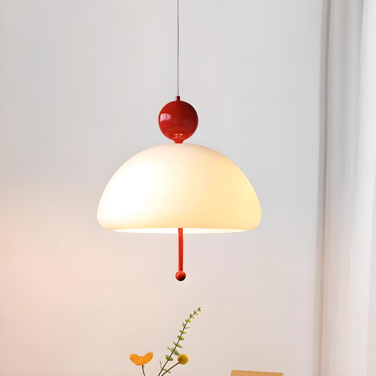 Adjustable Height Modern Red White Dome Chandelier Image - 1