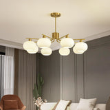 Adjustable Height Modern White Glass Globe Chandelier Image - 1