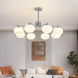 Adjustable Height Modern White Glass Globe Chandelier Image - 2