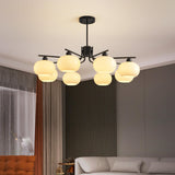 Adjustable Height Modern White Glass Globe Chandelier Image - 3