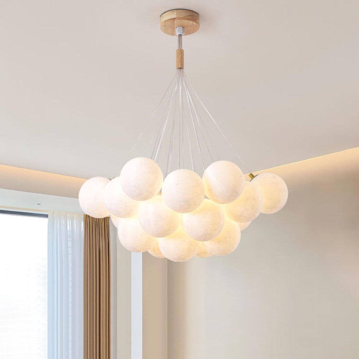 Adjustable Height Modern White Multi-Globe Chandelier Image - 4