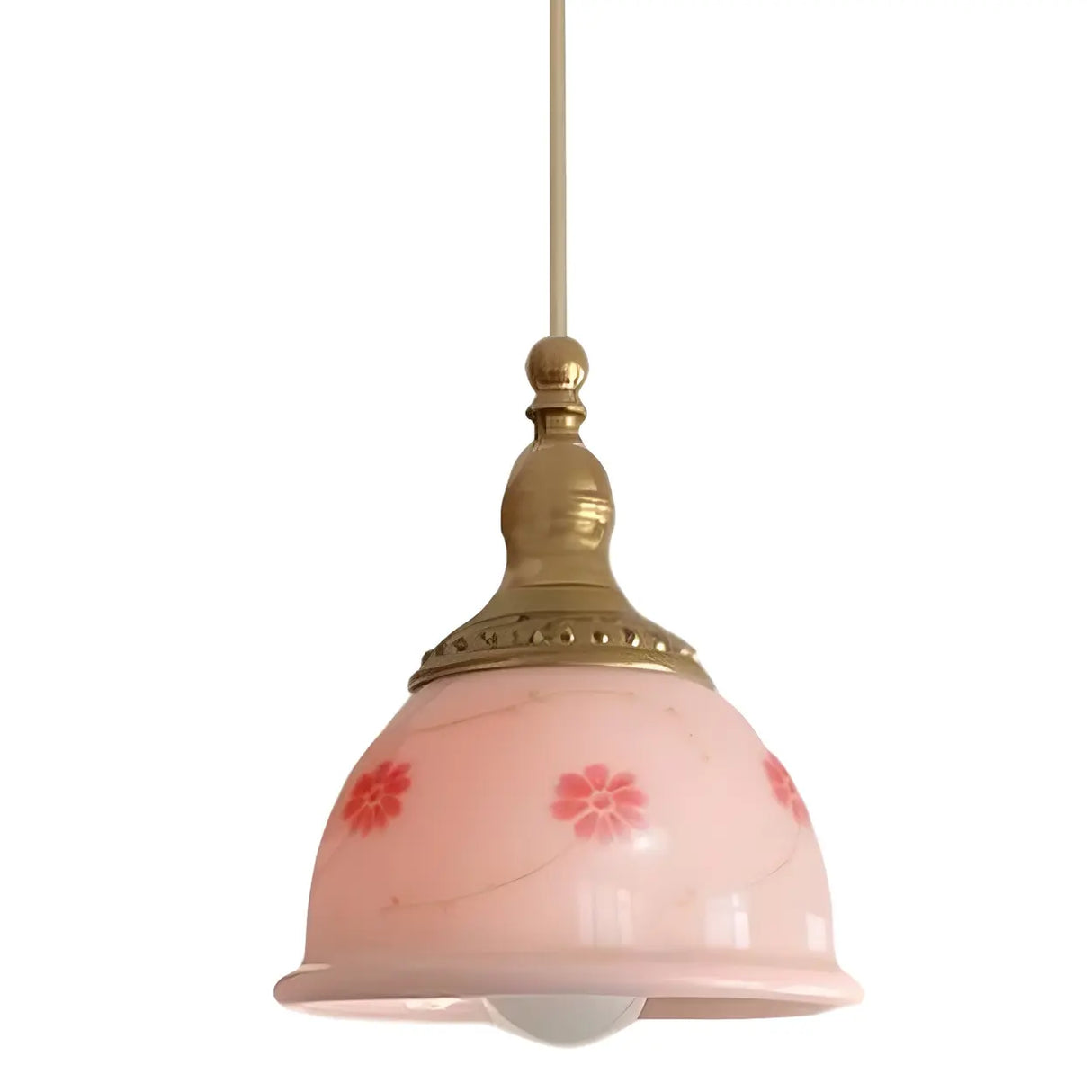 Adjustable Height Pink Rustic Brass Dome Glass Pendant Light Image - 5