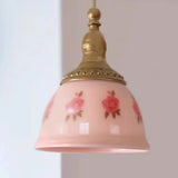 Adjustable Height Pink Rustic Brass Dome Glass Pendant Light Image - 6