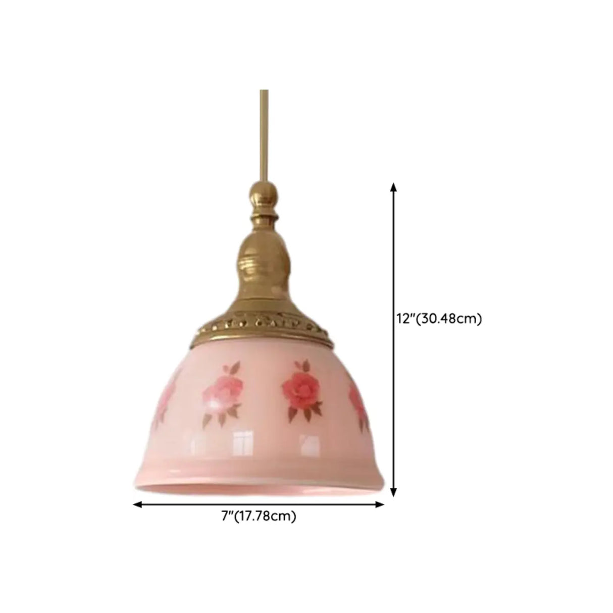 Adjustable Height Pink Rustic Brass Dome Glass Pendant Light 