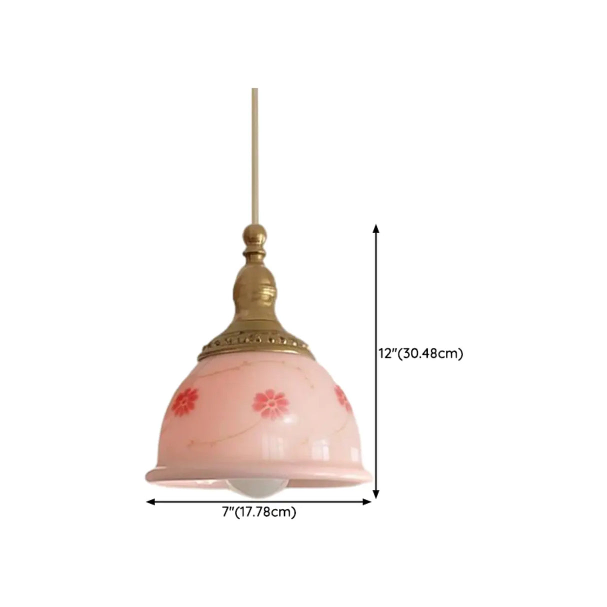 Adjustable Height Pink Rustic Brass Dome Glass Pendant Light Image - 9