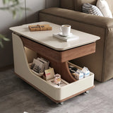 Adjustable Height Rectangular Wood Side Table with Wheels Image - 7