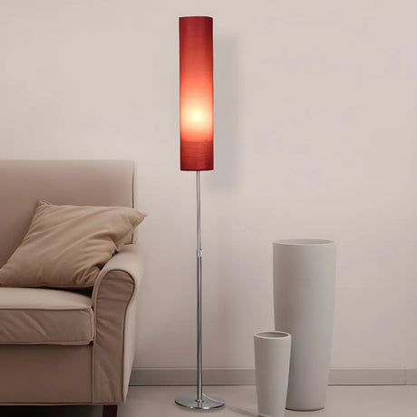 Adjustable Height Red Cylinder Fabric LED Floor Lamp Image - 1