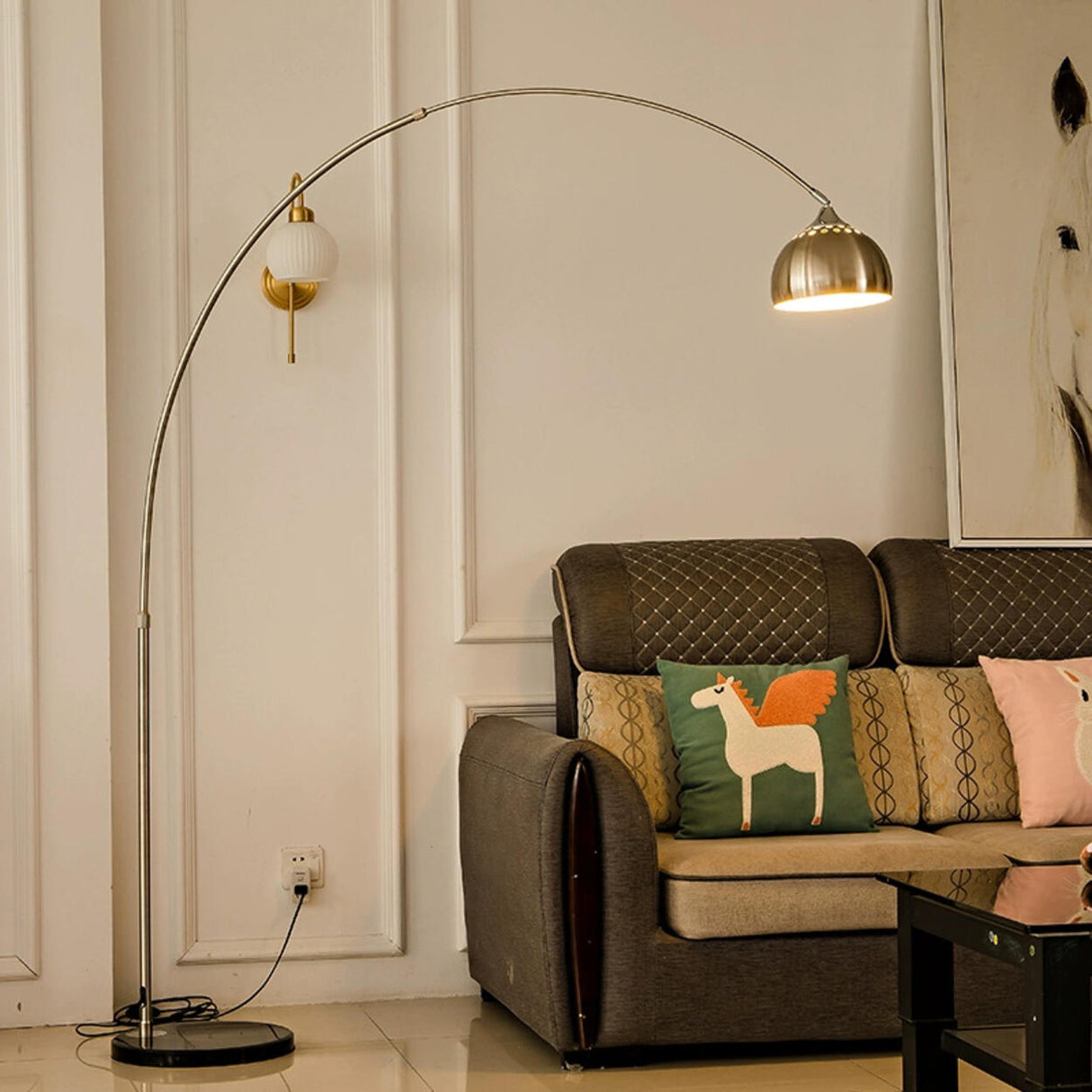 Adjustable Height Sliver Modern Arched Floor Lamp Image - 1