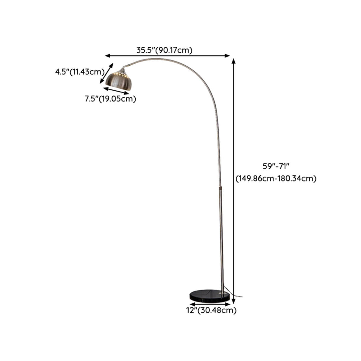 Adjustable Height Sliver Modern Arched Floor Lamp 