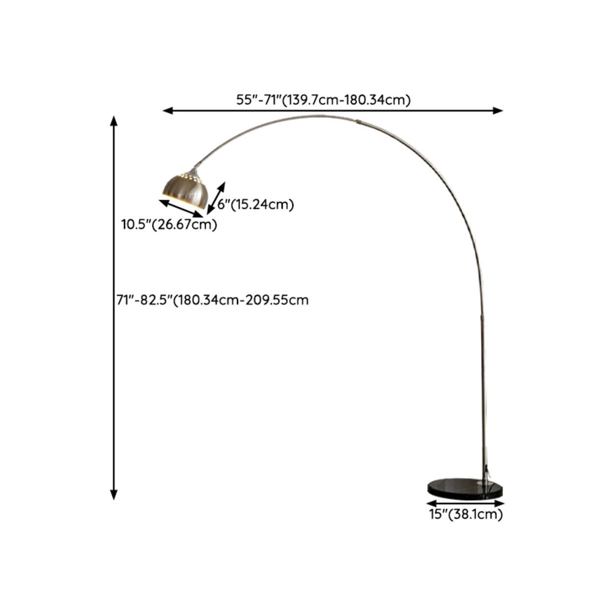 Adjustable Height Sliver Modern Arched Floor Lamp Image - 15