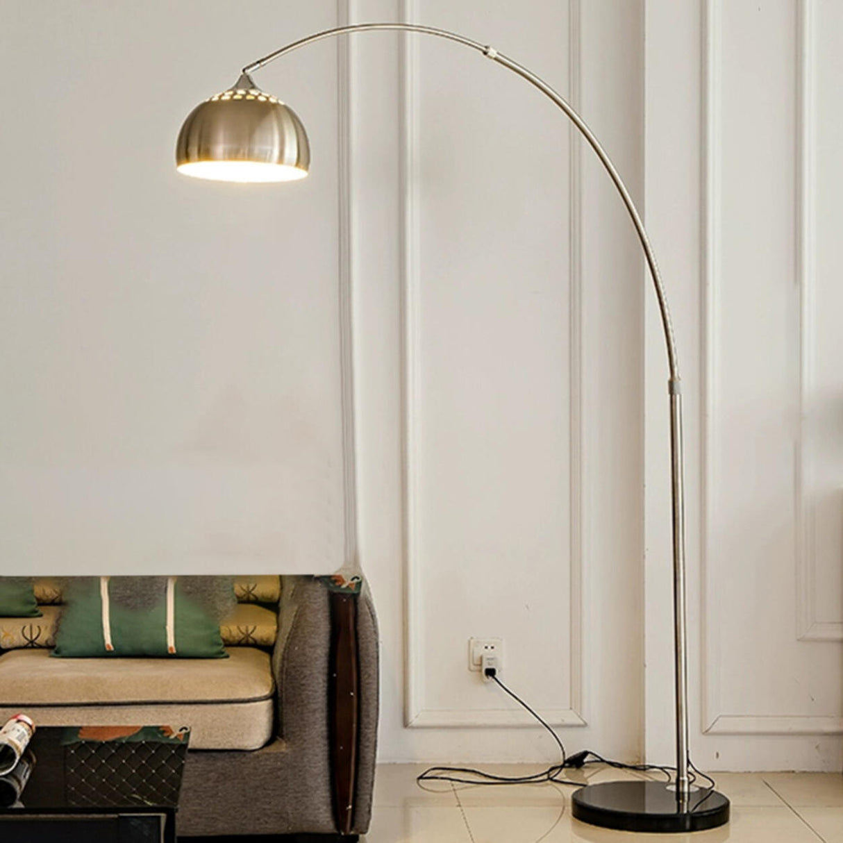 Adjustable Height Sliver Modern Arched Floor Lamp Image - 3