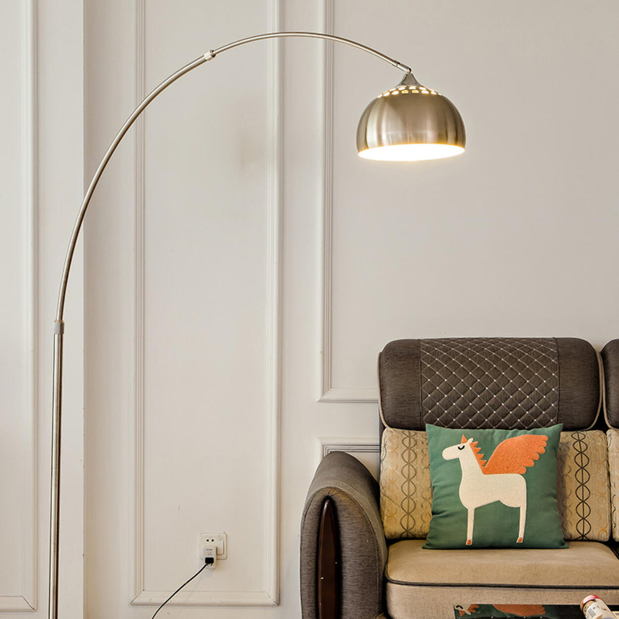 Adjustable Height Sliver Modern Arched Floor Lamp Image - 4