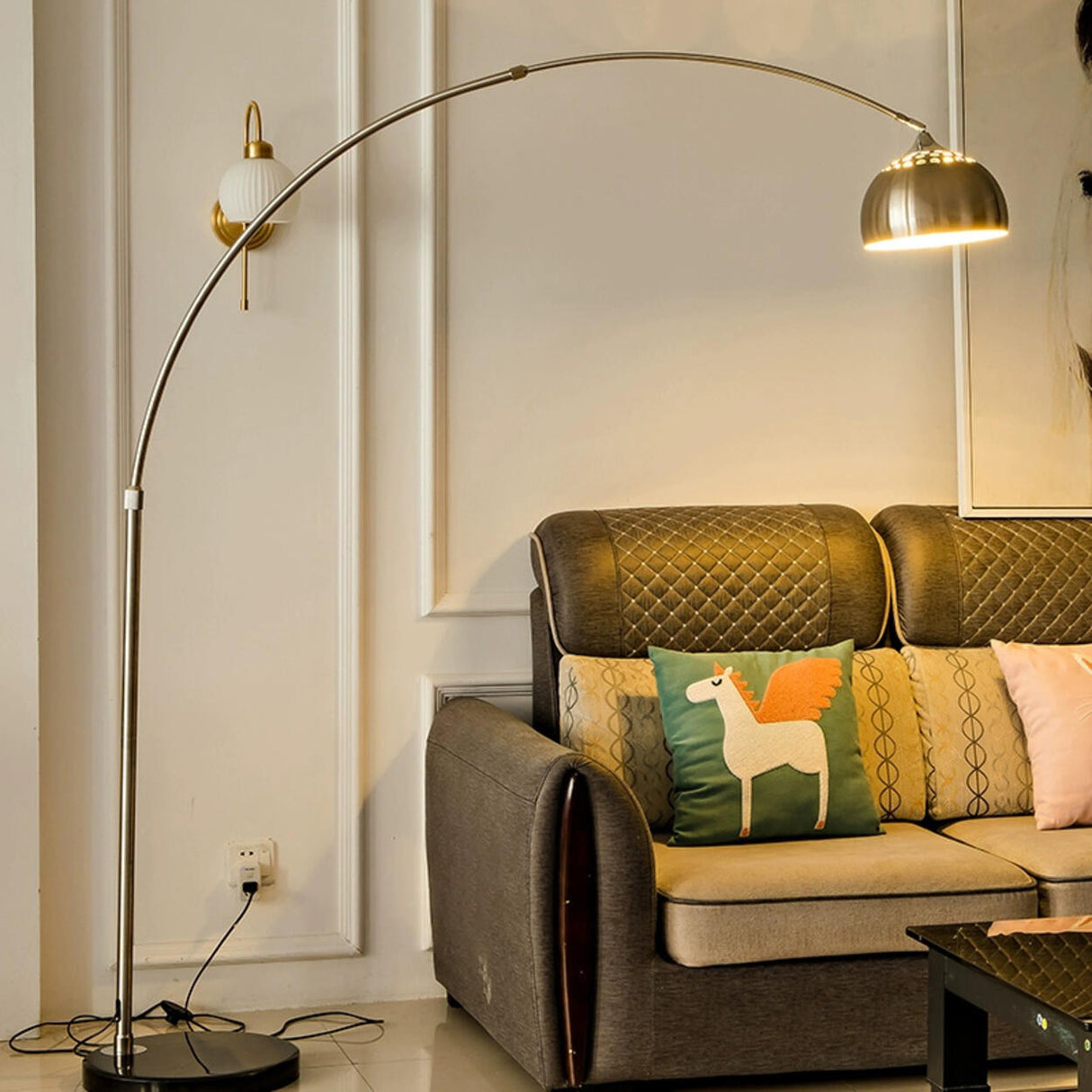 Adjustable Height Sliver Modern Arched Floor Lamp Image - 6