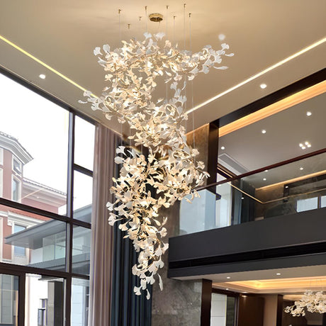 Adjustable Height White Ginkgo Leaves Chandelier Image - 1