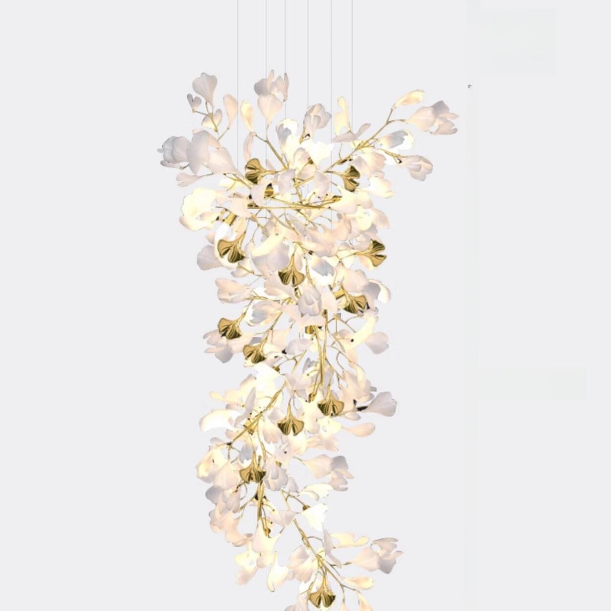 Adjustable Height White Ginkgo Leaves Chandelier Image - 10