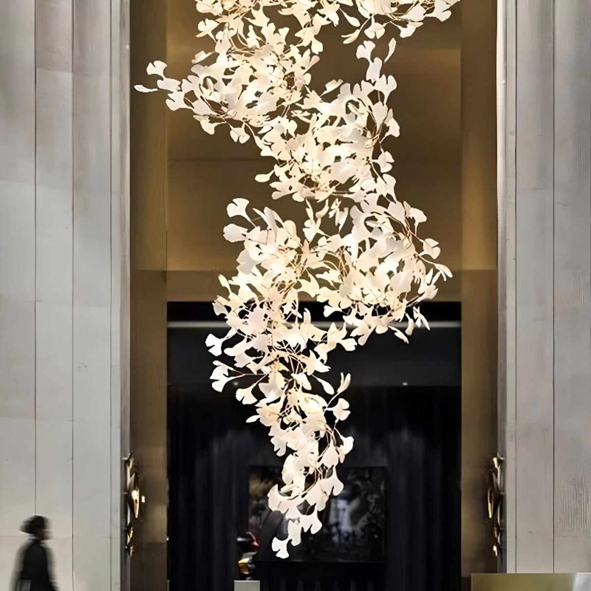 Adjustable Height White Ginkgo Leaves Chandelier Image - 3