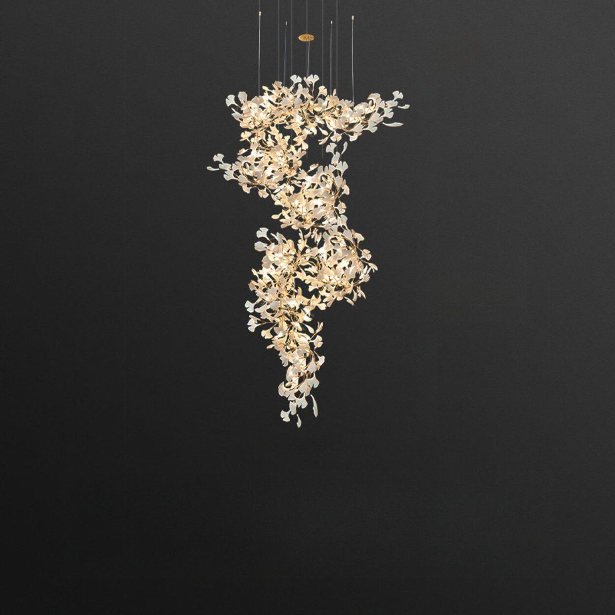 Adjustable Height White Ginkgo Leaves Chandelier Image - 7