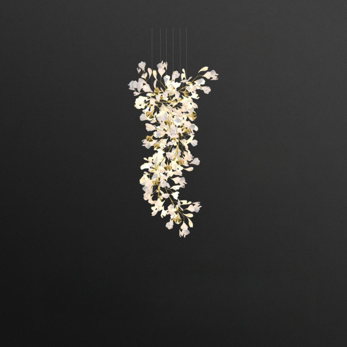 Adjustable Height White Ginkgo Leaves Chandelier Image - 8