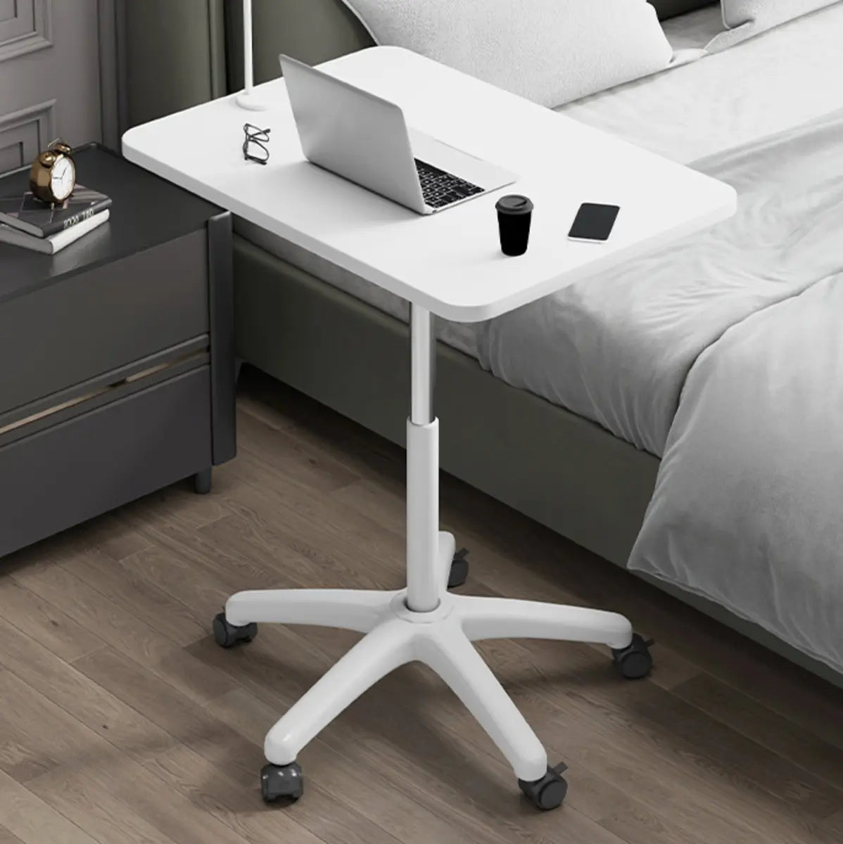 Adjustable Height White Wood Narrow Small Standing Desk Image - 6