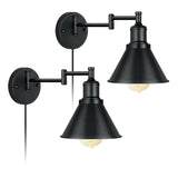 Adjustable Industrial Black Conical Vanity Wall Light Image - 10