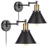 Adjustable Industrial Black Conical Vanity Wall Light Image - 11